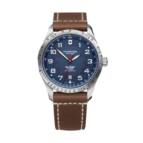 VICTORINOXVictorinox Airboss Mechanical Men's Watch V241887 – Blue Dial, Brown Leather StrapWATCHESEcecile