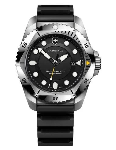 VICTORINOXVictorinox Dive Pro Quartz Men's Watch - Stainless Steel Case, Black Dial, Black Rubber StrapWATCHESEcecile