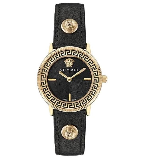 VERSACEVersace V - Tribute VE2P00222 Women's Swiss Quartz Watch - Gold - Tone Stainless Steel Case, Black Leather Strap, 36mmWATCHESEcecile