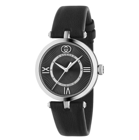 GUCCIGucci Model 2000 YA167505 30mm Women's Quartz Watch - Black Dial, Black Leather StrapWATCHESEcecile