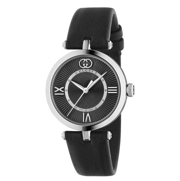 GUCCIGucci Model 2000 YA167505 30mm Women's Quartz Watch - Black Dial, Black Leather StrapWATCHESEcecile