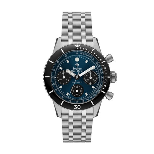ZODIACZodiac Sea - Chron ZO3605 Men's Automatic Chronograph Watch - Blue Dial, Stainless Steel BraceletWATCHESEcecile