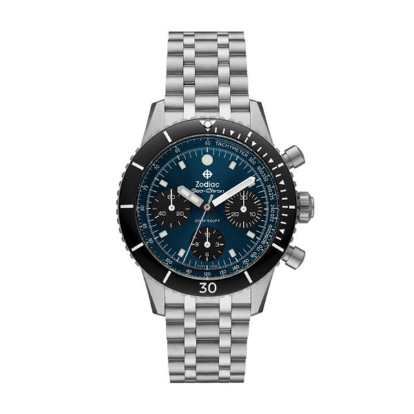 ZODIACZodiac Sea - Chron ZO3605 Men's Automatic Chronograph Watch - Blue Dial, Stainless Steel BraceletWATCHESEcecile
