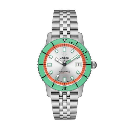 ZODIACZodiac Super Sea Wolf Compression ZO9269 Men's Automatic Watch - Silver and Orange Dial, Stainless Steel BraceletWATCHESEcecile