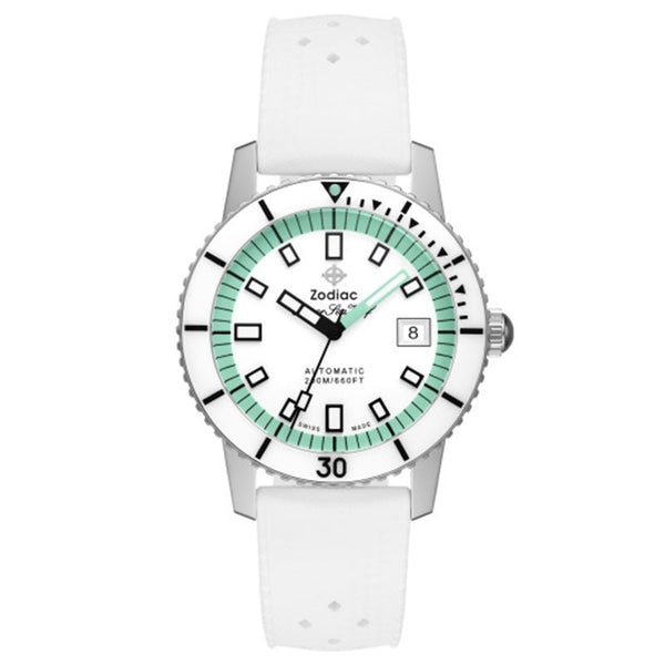 ZODIACZodiac Super Sea Wolf Compression ZO9309 Men's Automatic Watch - White Dial, White Rubber StrapWATCHESEcecile