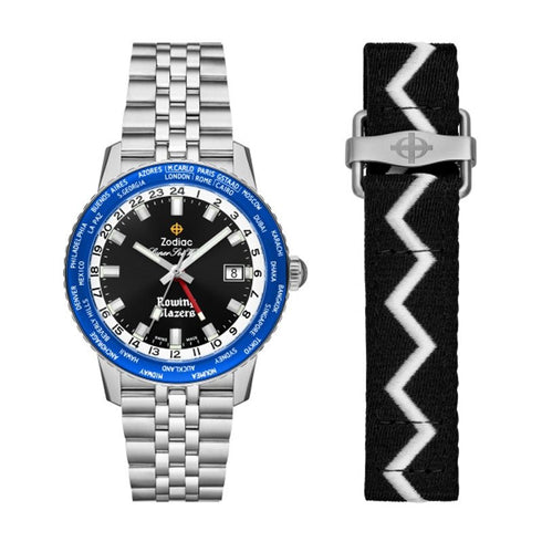 ZODIACZodiac x Rowing Blazers Super Sea Wolf GMT World Time ZO9414 Men's Automatic Watch - Black Dial, Stainless Steel BraceletWATCHESEcecile
