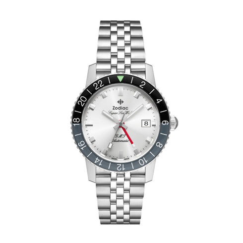 ZODIACZodiac Super Sea Wolf GMT ZO9415 Men's Automatic Watch - Silver Sunray Dial, Stainless Steel BraceletWATCHESEcecile