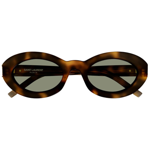 SAINT LAURENTSaint Laurent SLM136 Oval Sunglasses – 52 mm Acetate Frame, Green or Black Lenses, YSL Logo HingesEYEWEAREcecile