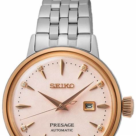 Seiko Presage SRE012J1 Cocktail Time Reloj Automático Mujer - Esfera Rosa, Pulsera Bicolor