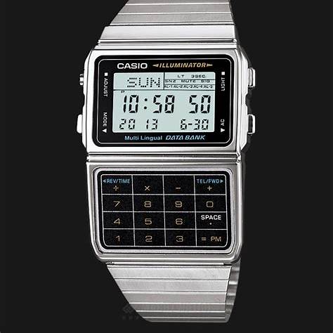 Casio DBC-611-1DF Reloj digital para hombre - Calculadora, banco de datos, correa de acero inoxidable