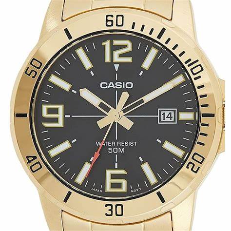 CASIO & VINTAGECasio MTP - VD01G - 1BVUDF Men's Watch - Black Dial, Gold - Plated Stainless Steel BraceletWATCHESEcecile