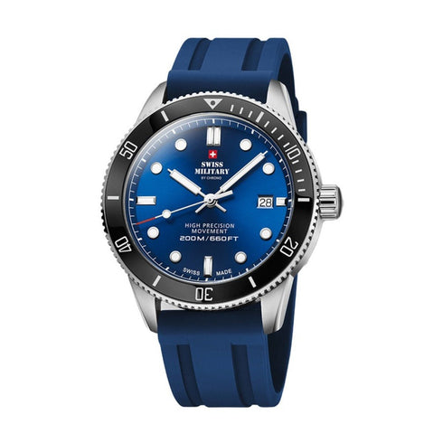 SWISS MILITARYSwiss Military SM34088.08 Men's Dive Watch - Stainless Steel with Blue Dial, 200M Water ResistanceWATCHESEcecile