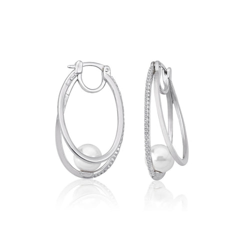 Majorica Noella Earrings 16360.01.2.000.010.1 – 925 Silver, 8mm White Pearls, Cubic Zirconia