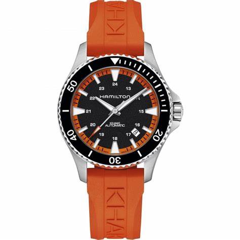 Hamilton Khaki Navy Scuba Auto H82395331 - 40mm Stainless Steel, Black Dial, Tangerine Orange Rubber Strap