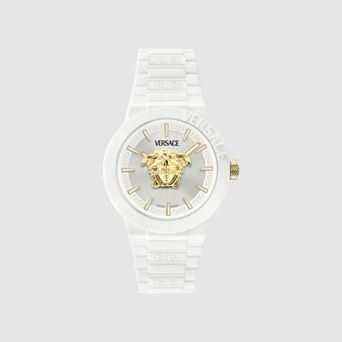 Versace V-Pop VEEFA0324 Men’s White Silicone Watch – Gold Medusa, 43mm