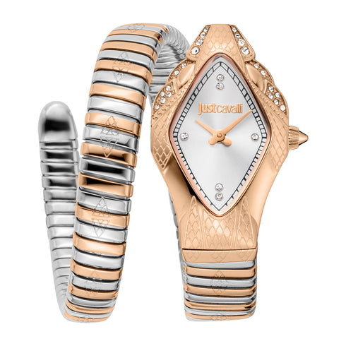 Just Cavalli JC1L306M0075 Montre à quartz pour femme - or rose asymétrique, cadran argenté