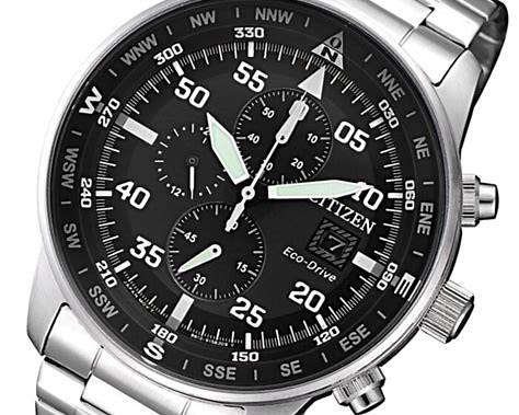 Citizen CA0690-88E Eco-Drive Aviator Chronographe pour homme – Cadran noir en acier inoxydable
