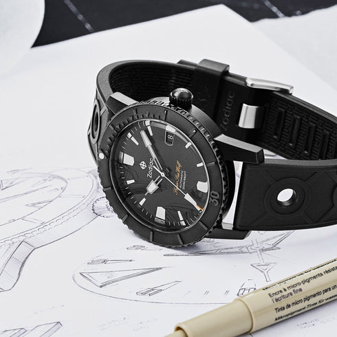 ZODIACZodiac Super Sea Wolf Compression ZO9297 Men's Automatic Watch - Black Dial, Black Rubber StrapWATCHESEcecile