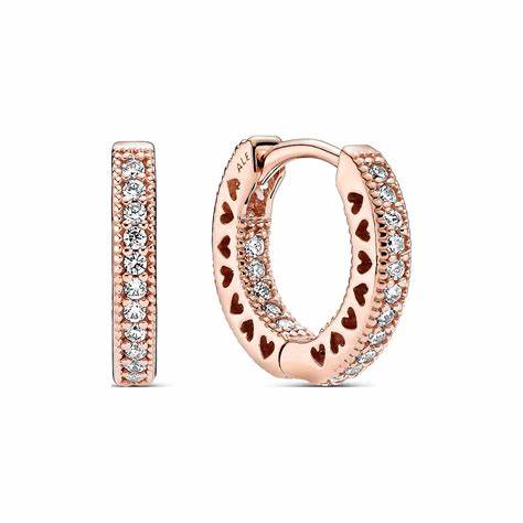 Pandora 286317C01 Pendientes de aro con pavé de corazones - bañados en oro rosa de 14k con circonita cúbica