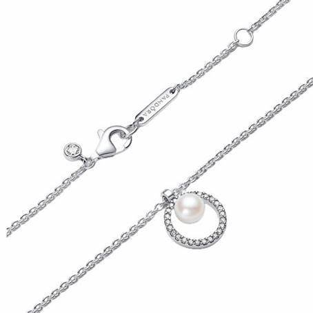PANDORAPandora Treated Freshwater Cultured Pearl & Pavé Collier Necklace 393165C01 - 45 - Sterling Silver, Cubic Zirconia, 45cmBIJOUXEcecile