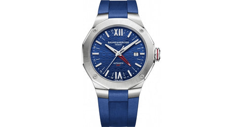 BAUME&MERCIERBaume & Mercier Riviera MOA10716 Men's Automatic Watch - 42mm Stainless Steel Case, Blue Sapphire Dial, Blue Rubber StrapWATCHESEcecile