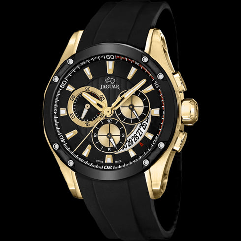 JAGUARJaguar Men's Swiss Quartz Chronograph Watch - Model J691/2, Gold PVD Stainless Steel Case, Black Dial, Black Rubber StrapWATCHESEcecile