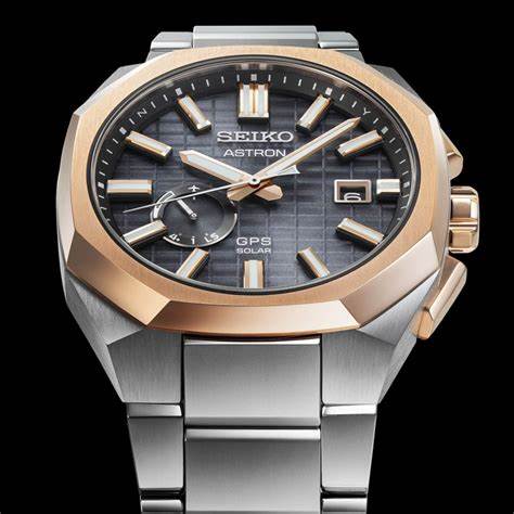 Seiko Astron SSJ014J1 Orologio solare GPS da uomo - Quadrante nero, lunetta in oro rosa, bracciale in titanio