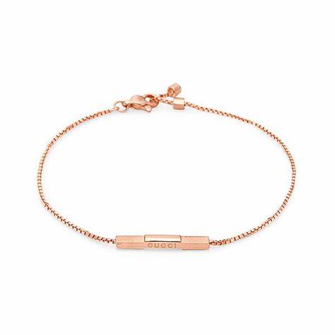 Gucci Link to Love Pulsera de oro rosa de 18 ct con barra grabada "Gucci" - Longitud ajustable