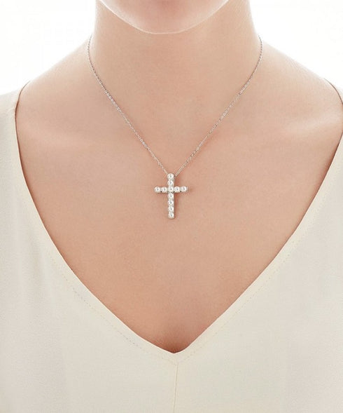 Majorica 15742.01.2.000.010.1 Cross Pendant – 925 Silver, White Pearls, Rhodium Finish