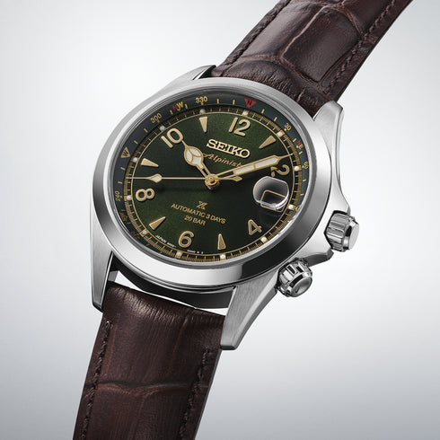 Orologio automatico da uomo Seiko SPB507J1 Prospex Alpinist - Quadrante verde, cinturino in pelle