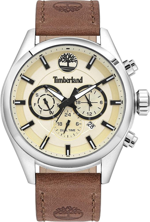 TIMBERLANDTimberland Ashmont TBL16062JYS/14 Men's 46mm Beige Dial Quartz Watch, Brown Leather StrapWATCHESEcecile