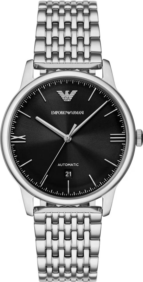 EMPORIO ARMANIEmporio Armani AR60081 Men's Automatic Watch - Silver Stainless Steel, Black DialWATCHESEcecile