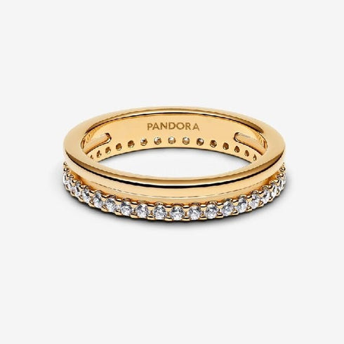 PANDORAPandora 163799C01 - 56 Double Band Ring – 14k Gold - Plated, Size 56, Pavé Cubic ZirconiaBIJOUXEcecile