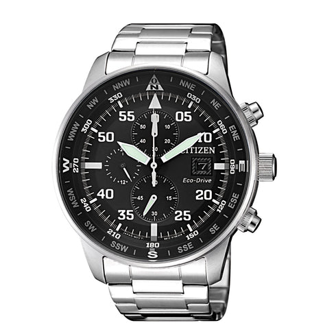 Citizen CA0690-88E Eco-Drive Aviator Chronographe pour homme – Cadran noir en acier inoxydable