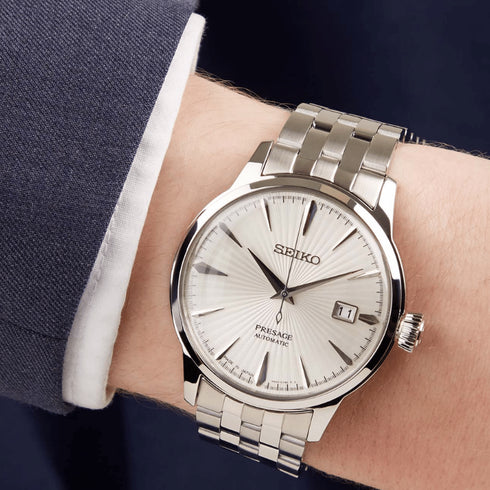 SEIKOSeiko Presage SRPG23J1 Men's Automatic Watch - Silver Dial, Stainless Steel BraceletWATCHESEcecile