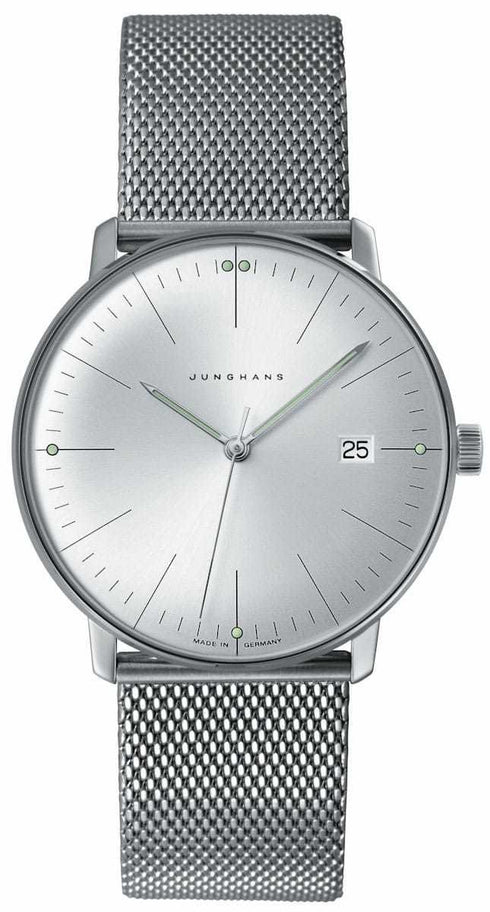 JUNGHANSJunghans Max Bill Quartz 041/4463.46 Men's Watch - 38mm Silver Dial, Stainless Steel Mesh BraceletWATCHESEcecile
