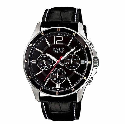 CASIO & VINTAGECasio MTP - 1374L - 1AVDF Men's Watch - Black Dial, Black Leather StrapWATCHESEcecile