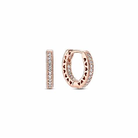 Pandora 286317C01 Pendientes de aro con pavé de corazones - bañados en oro rosa de 14k con circonita cúbica