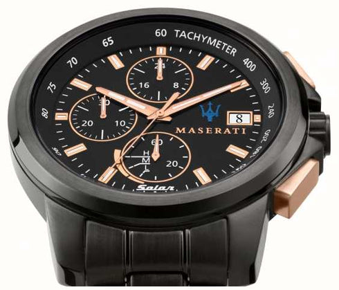 MASERATIMaserati Successo Solar Men's Chronograph Watch - R8873645008, Black Dial, Stainless Steel Bracelet, 44mmWATCHESEcecile