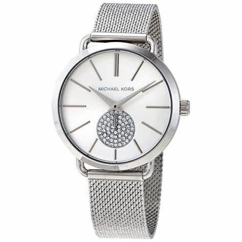 Michael Kors MK3843 Montre Portia pour femme en acier inoxydable de couleur argentée