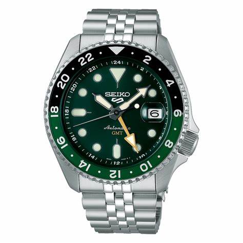 SEIKOSeiko 5 Sports SSK035K1 Automatic GMT Men's Watch - Green Dial, Steel BraceletWATCHESEcecile