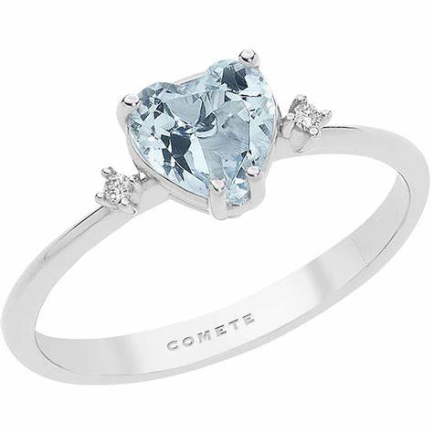 COMETEComete ANQ300 White Gold Aquamarine Heart Ring with Diamonds – 18 ktJEWELRYEcecile