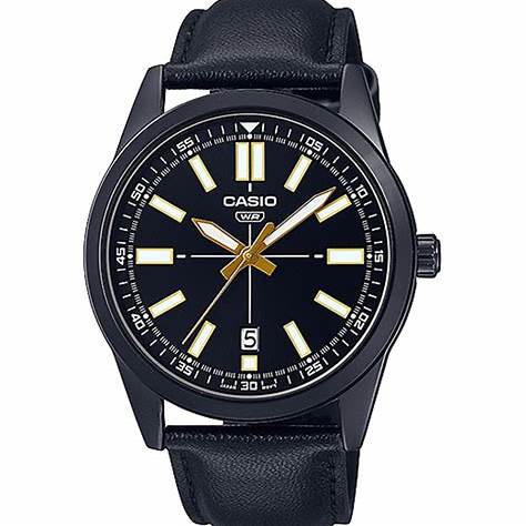 CASIO & VINTAGECasio MTP - VD02BL - 1EUDF Men's Black Leather Watch – Black DialWATCHESEcecile