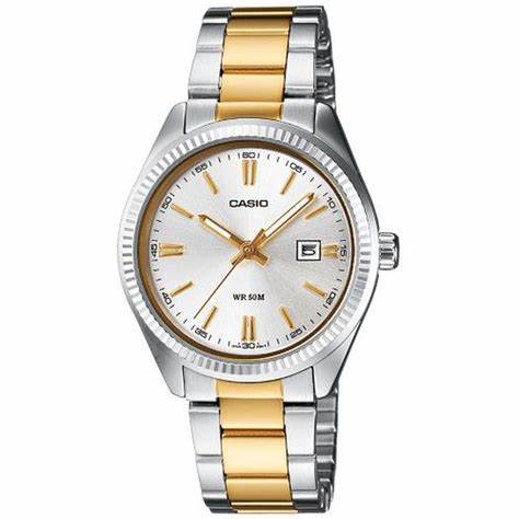 CASIO & VINTAGECasio LTP - 1302PSG - 7AVEG Women's Analog Watch – Silver Dial with Two - Tone Stainless Steel BraceletWATCHESEcecile