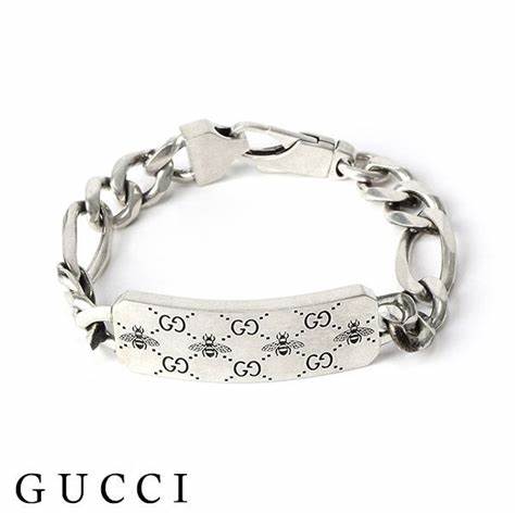 Bracelet Gucci Signature en argent sterling avec gravures GG et abeille - Taille 19cm