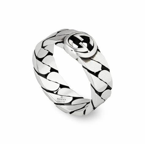 Gucci Entrelazado G Anillo de Plata de Ley 6mm - Talla 6