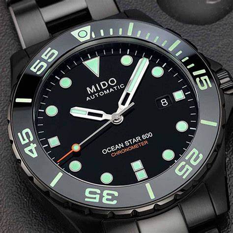 Mido Montre Homme Ocean Star 600 Chronometer M026.608.33.051.00 Automatique - Cadran noir, bracelet en acier inoxydable revêtu de DLC noir