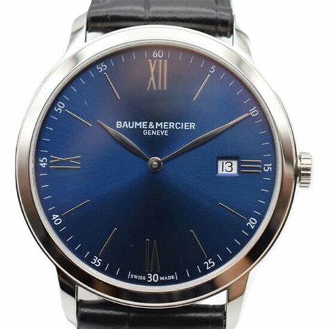 Baume & Mercier Classima MOA10324 Reloj de cuarzo para hombre, esfera azul, correa de piel negra