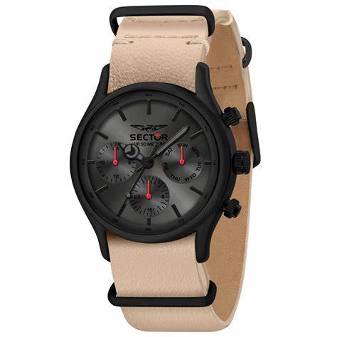 SECTORSector 660 R3251517006 Men's Multifunction Watch - 43mm Gunmetal Dial, Beige Leather StrapWATCHESEcecile