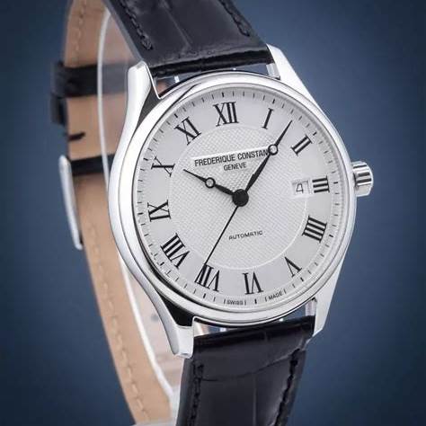 Frederique Constant Classics Index Automatic FC-303MC5B6 Herrenuhr - Silbernes Zifferblatt, schwarzes Lederarmband